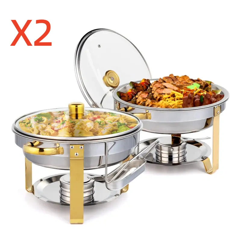 ✨【Buy 1 Get 1 Free】5QT Golden Half-Plated - Food-Grade Stainless Steel, Chafing Dishes for buffet Set with Glass Lid & Lid Holder