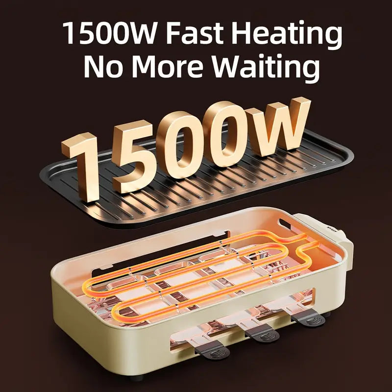 🥩【2-in-1】Electric Frying Pan, Electric Grill, Optional Accessory Grill Or Non Stick Detachable Cooking Board,1500W, Portable BBQ Grill