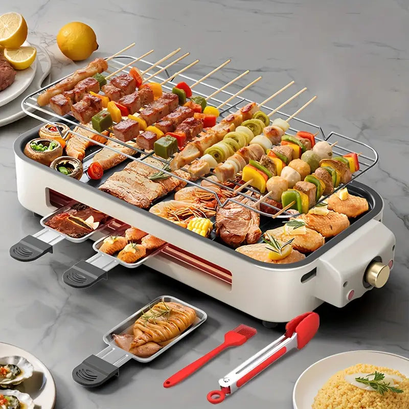 🥩【2-in-1】Electric Frying Pan, Electric Grill, Optional Accessory Grill Or Non Stick Detachable Cooking Board,1500W, Portable BBQ Grill
