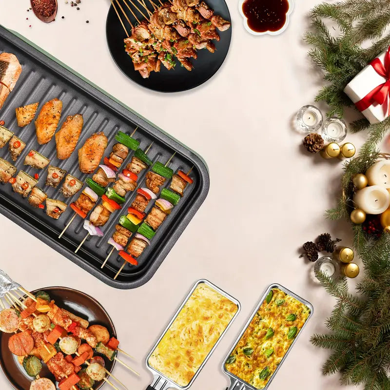 🥩【2-in-1】Electric Frying Pan, Electric Grill, Optional Accessory Grill Or Non Stick Detachable Cooking Board,1500W, Portable BBQ Grill