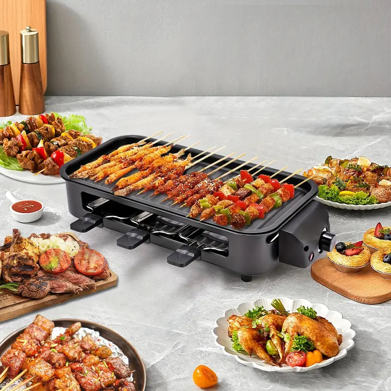 🥩【2-in-1】Electric Frying Pan, Electric Grill, Optional Accessory Grill Or Non Stick Detachable Cooking Board,1500W, Portable BBQ Grill