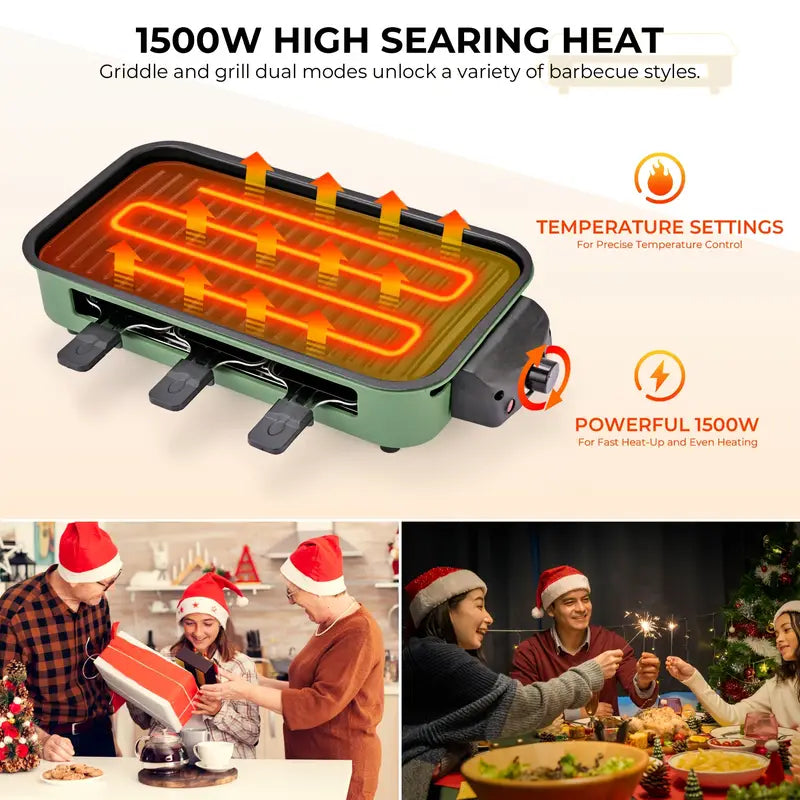 🥩【2-in-1】Electric Frying Pan, Electric Grill, Optional Accessory Grill Or Non Stick Detachable Cooking Board,1500W, Portable BBQ Grill