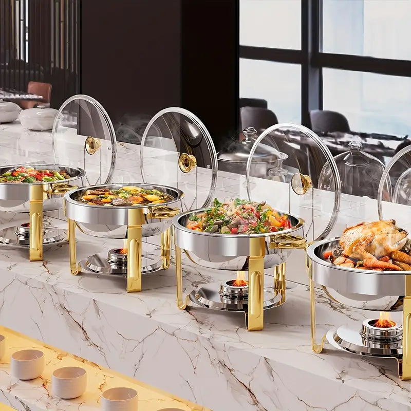✨【Buy 1 Get 1 Free】5QT Golden Half-Plated - Food-Grade Stainless Steel, Chafing Dishes for buffet Set with Glass Lid & Lid Holder