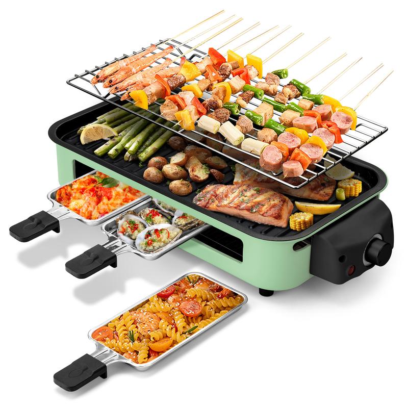 🥩【2-in-1】Electric Frying Pan, Electric Grill, Optional Accessory Grill Or Non Stick Detachable Cooking Board,1500W, Portable BBQ Grill