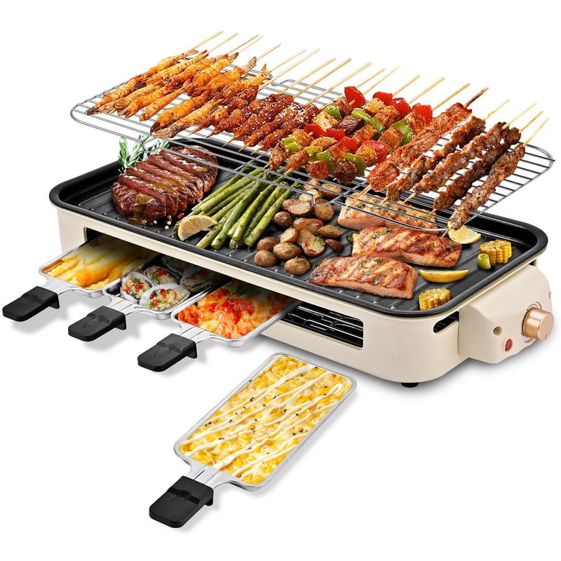🥩【2-in-1】Electric Frying Pan, Electric Grill, Optional Accessory Grill Or Non Stick Detachable Cooking Board,1500W, Portable BBQ Grill