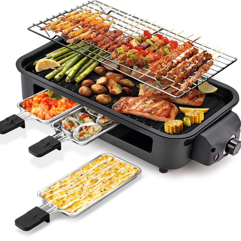 🥩【2-in-1】Electric Frying Pan, Electric Grill, Optional Accessory Grill Or Non Stick Detachable Cooking Board,1500W, Portable BBQ Grill