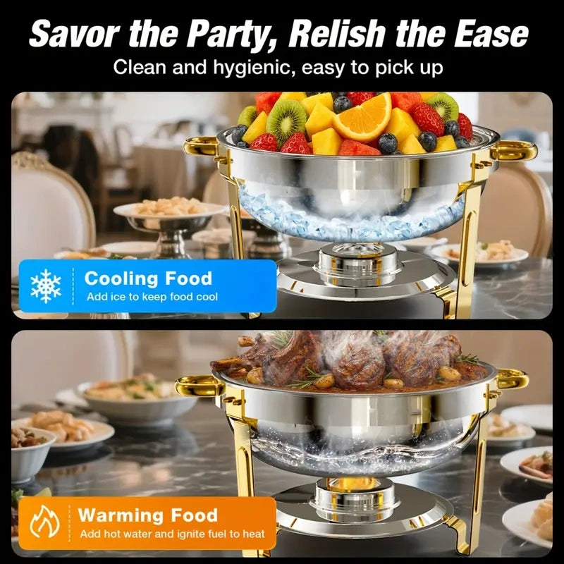 ✨【Buy 1 Get 1 Free】5QT Golden Half-Plated - Food-Grade Stainless Steel, Chafing Dishes for buffet Set with Glass Lid & Lid Holder