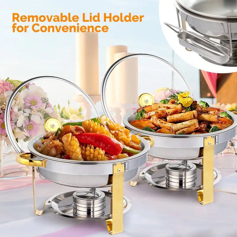 ✨【Buy 1 Get 1 Free】5QT Golden Half-Plated - Food-Grade Stainless Steel, Chafing Dishes for buffet Set with Glass Lid & Lid Holder