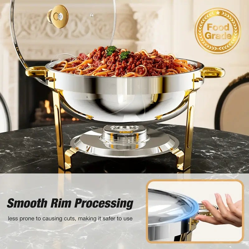 ✨【Buy 1 Get 1 Free】5QT Golden Half-Plated - Food-Grade Stainless Steel, Chafing Dishes for buffet Set with Glass Lid & Lid Holder