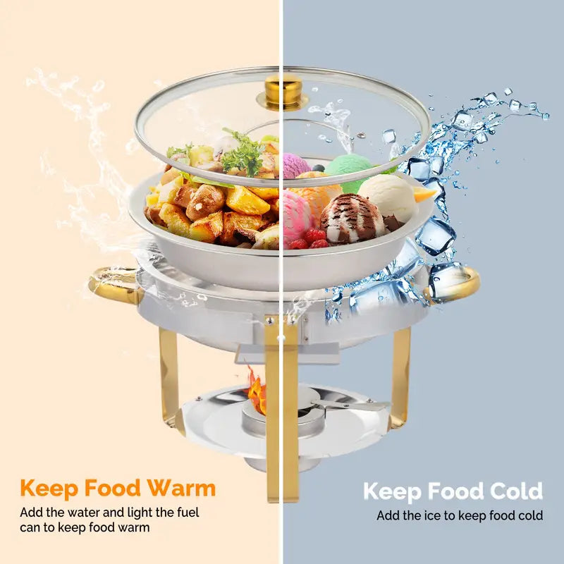 ✨【Buy 1 Get 1 Free】5QT Golden Half-Plated - Food-Grade Stainless Steel, Chafing Dishes for buffet Set with Glass Lid & Lid Holder