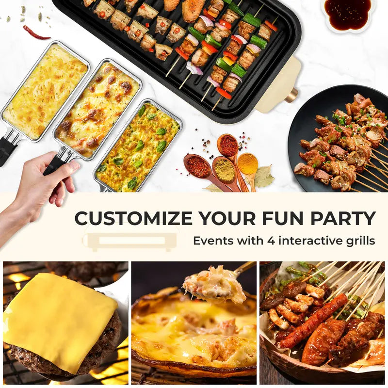 🥩【2-in-1】Electric Frying Pan, Electric Grill, Optional Accessory Grill Or Non Stick Detachable Cooking Board,1500W, Portable BBQ Grill