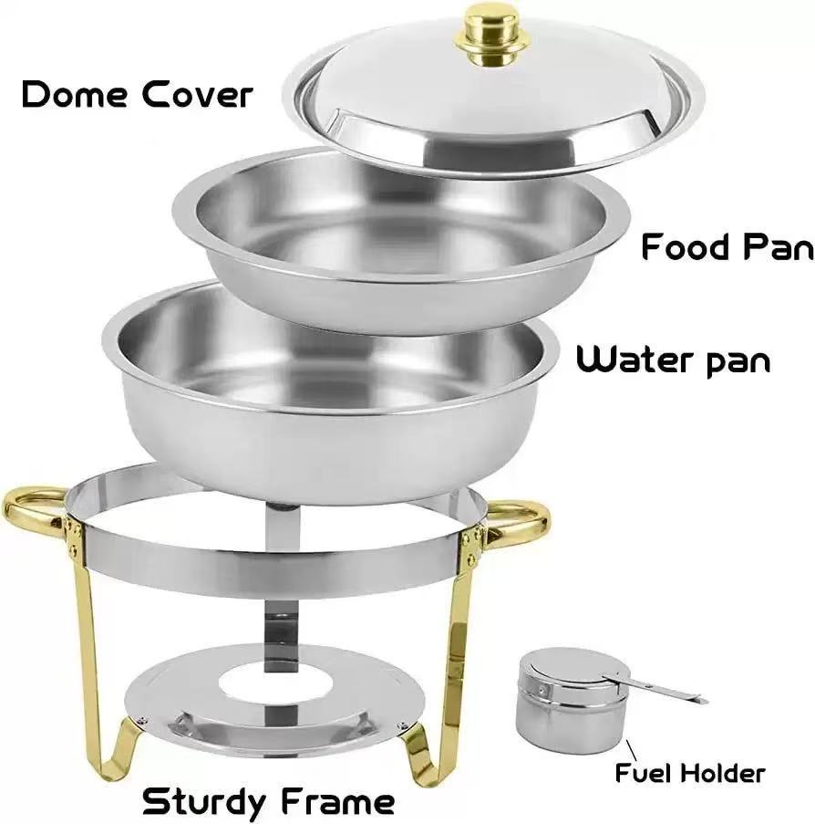 ✨【Buy 1 Get 1 Free】5QT Golden Half-Plated - Food-Grade Stainless Steel, Chafing Dishes for buffet Set with Glass Lid & Lid Holder