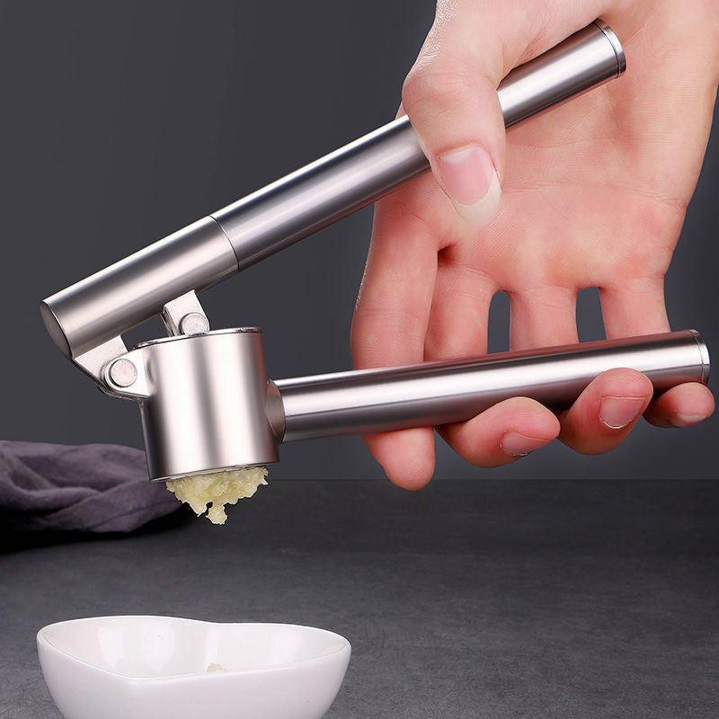 Kitchen Garlic Press with Soft; Easy to Squeeze Ergonomic Handle - Garlic Mincer Tool with Sturdy Design Extracts More Garlic Paste - Easy to Clean Garlic Crusher and Ginger Press (Silver)