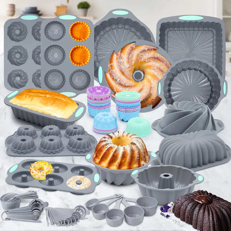 【46Pieces】Silicone Bakeware Set, Non-Stick Kitchen Oven Baking Pans