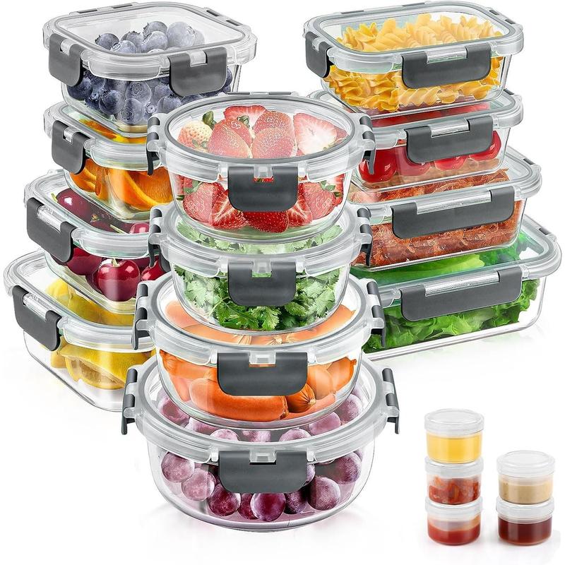 🍀【34 Piece】 Premium Borosilicate Glass Meal Prep Containers Glass
