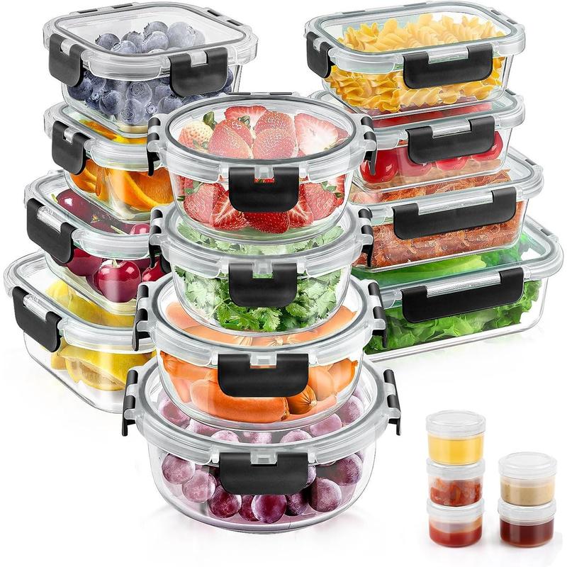 🍀【34 Piece】 Premium Borosilicate Glass Meal Prep Containers Glass