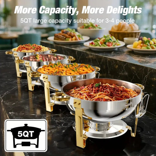 ✨【Buy 1 Get 1 Free】5QT Golden Half-Plated - Food-Grade Stainless Steel, Chafing Dishes for buffet Set with Glass Lid & Lid Holder
