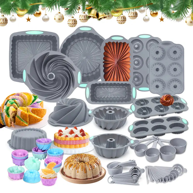 【46Pieces】Silicone Bakeware Set, Non-Stick Kitchen Oven Baking Pans