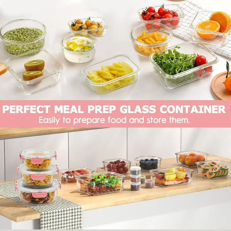 🍀【34 Piece】 Premium Borosilicate Glass Meal Prep Containers Glass