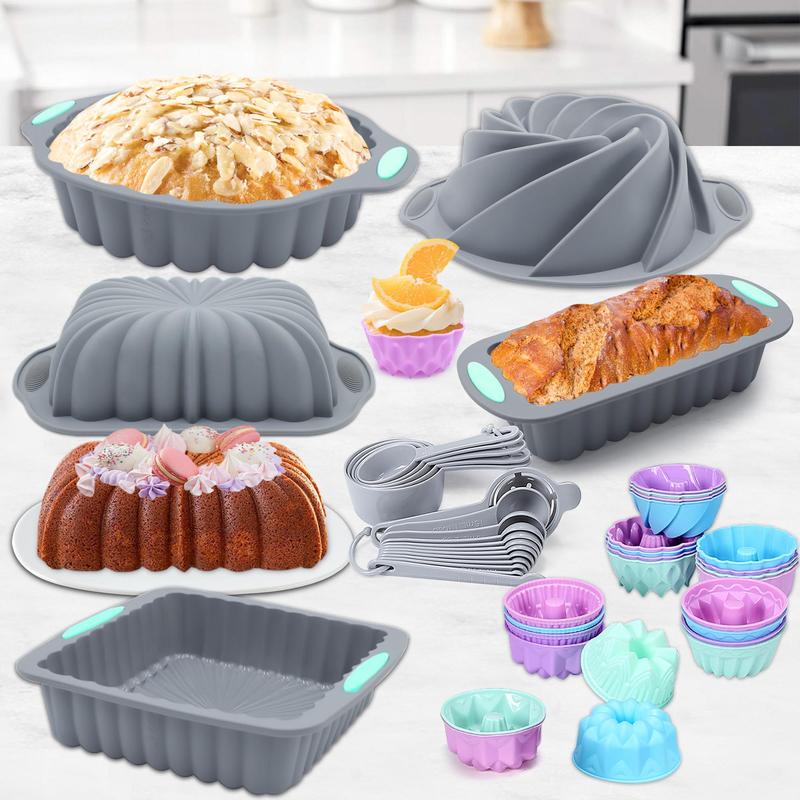 【46Pieces】Silicone Bakeware Set, Non-Stick Kitchen Oven Baking Pans