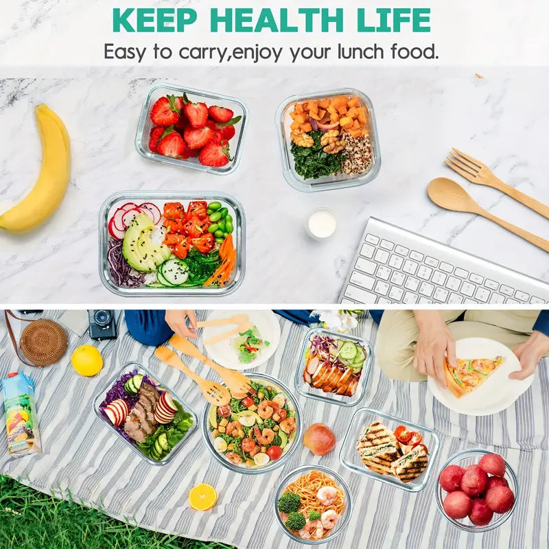 🍀【34 Piece】 Premium Borosilicate Glass Meal Prep Containers Glass
