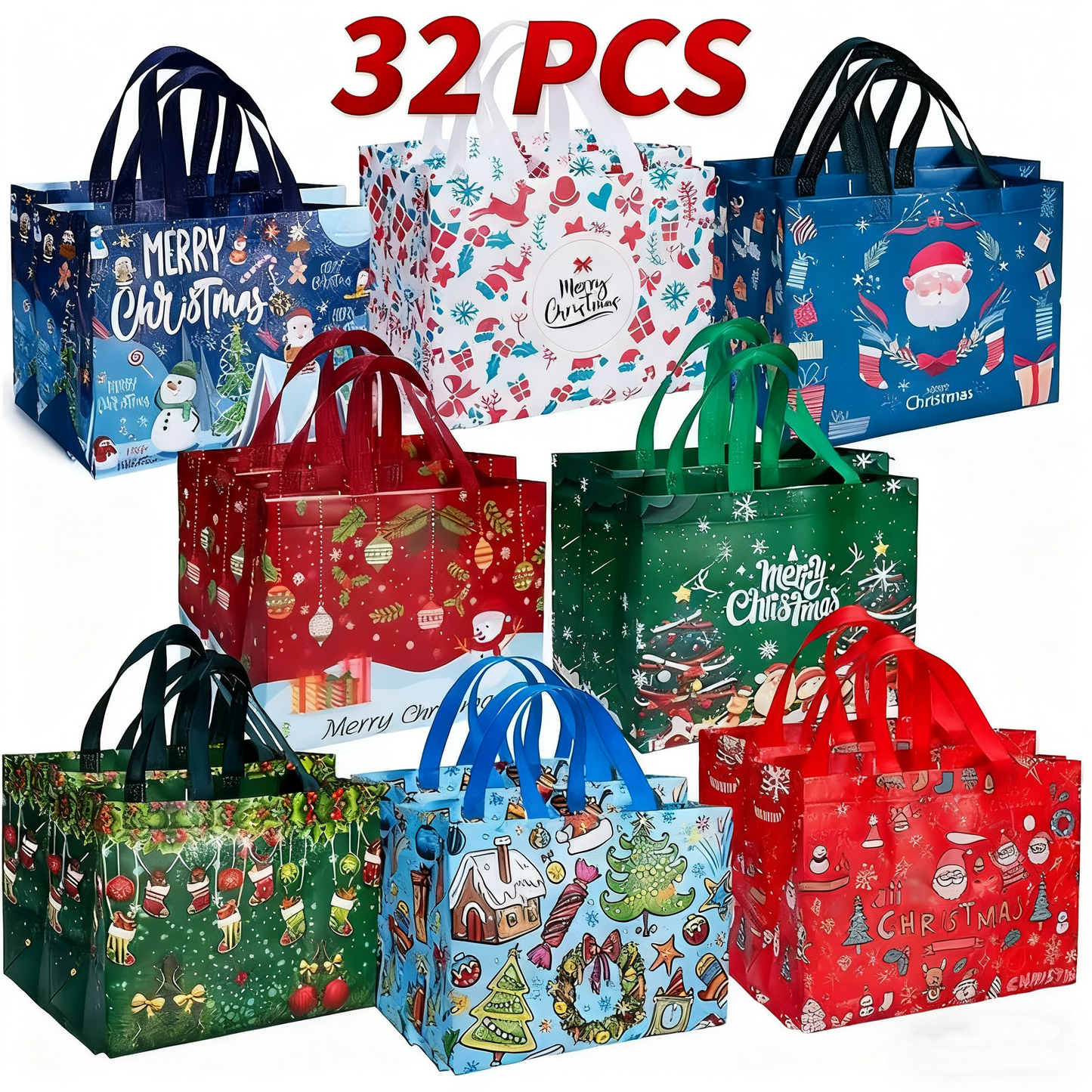 🎄【32pcs】 Large Reusable Non-Woven Christmas Gift Bags