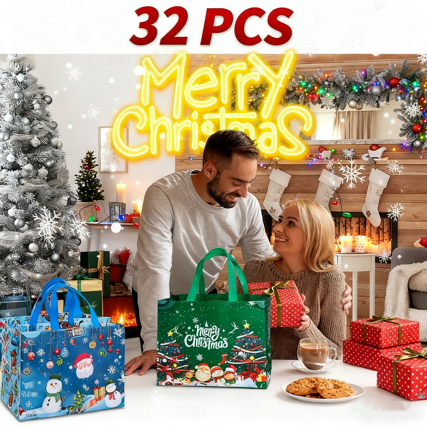🎄【32pcs】 Large Reusable Non-Woven Christmas Gift Bags